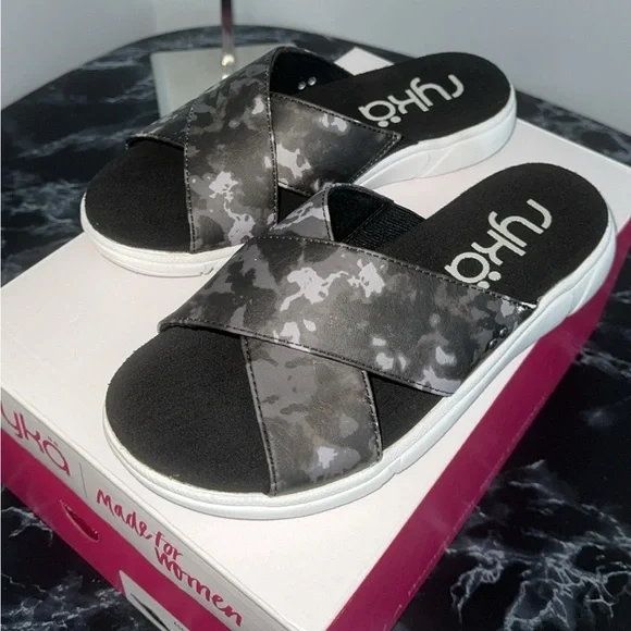 Ryka Women’s Malin Flat Slip On Slide Sandals Size 6 Black Multi -AUTHENTIC NEW - Picture 4 of 10